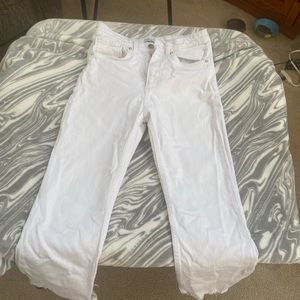 ZARA white straight leg pants with distressed hem